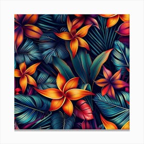 Tropical Flowers Seamless Pattern Canvas Print