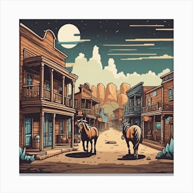 Western Town In Texas With Horses No People Sticker 2d Cute Fantasy Dreamy Vector Illustration Canvas Print