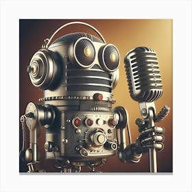 A Vintage Microphone Robot, Digital Art 3 Canvas Print