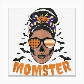 Womens Halloween Messy Bun Mum Mom Momster Canvas Print