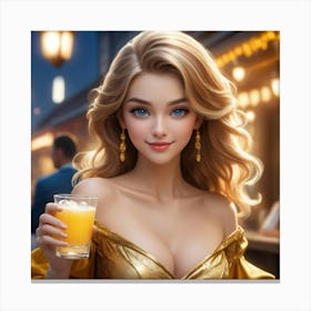 Girl Holding A Glass Of Juice Canvas Print