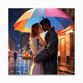 Kissing Couple In The Rain 2 Canvas Print