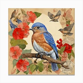 Bird Painting Collage Eastern Bluebird 1 Art Print 3 Canvas Print