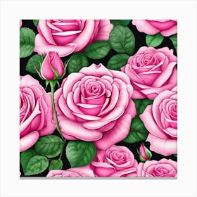 Pink Roses Seamless Pattern 8 Canvas Print