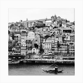 The Tiny Boat And The  City Of Porto Portugal Square Canvas Print