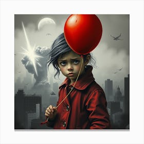 Little Girl With Red Balloon Canvas Print