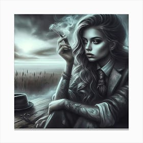 Tattooed Girl Smoking A Cigarette Canvas Print