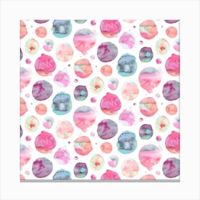 Big Watery Dots Pink Square Canvas Print