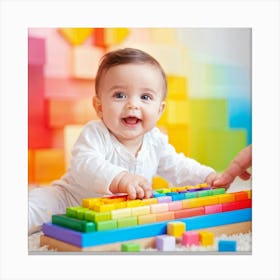 Baby Gripping A Vibrant Paint Palette Cheerful Expression As Fingers Touch A Spectrum Of Vivid Pain (4) Canvas Print