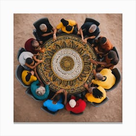 Group Of People Sitting Around A Circular Table Canvas Print