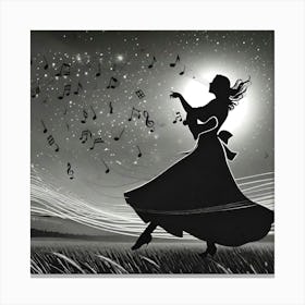 Silhouette Of A Woman With Music Notes Canvas Print