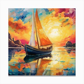 Boat At Anchor As The Sun Sets Canvas Print