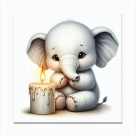 Cute Elephant With Candle Canvas Print