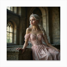 Beautiful Young Woman In A Pink Dress Canvas Print