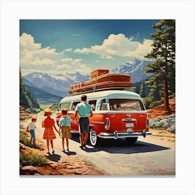 90's car, A Classic 1960s Family Road Trip Scene art print7 Canvas Print