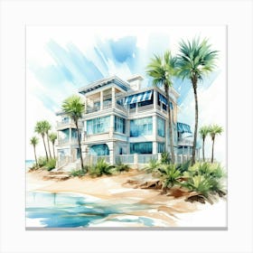 Beach House Watercolor Painting Canvas Print