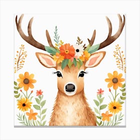 Floral Baby Elk Nursery Illustration (16) Canvas Print