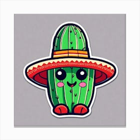 Cactus Wearing Mexican Sombrero And Poncho Sticker 2d Cute Fantasy Dreamy Vector Illustration (19) Canvas Print