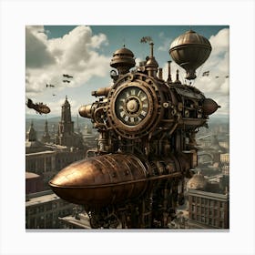 Stock Photography A Steampunk City With Gears Cogs And Airship 3(1) Canvas Print