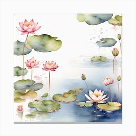 Surface of water with water lilies and maple leaves 4 Canvas Print