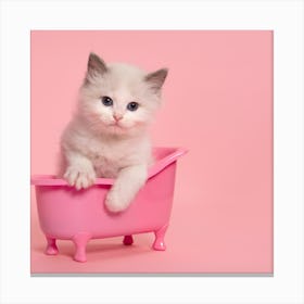 Cute Kitten In A Pink Tub Canvas Print