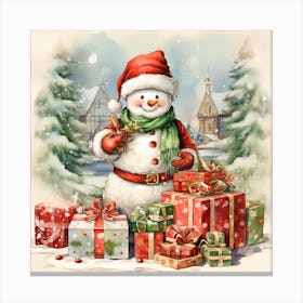 Snowman With Presents Canvas Print