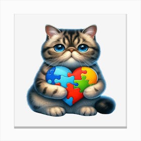 Autism Puzzle Piece Cat (Exotic Shorthair) Canvas Print