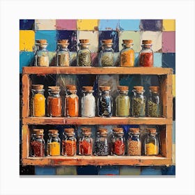 Spices On A Shelf Pastel Checkerboard 3 Canvas Print
