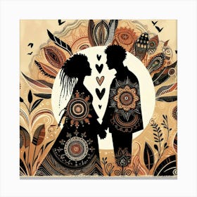 Boho art Silhouette of couple in love 1 Canvas Print