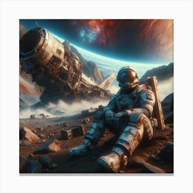 Astronaut beside his wrecked Spacecraft Canvas Print