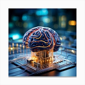 A Three Dimensional Cybernetic Human Brain With Electric Lines Running Through Functioning As A Ne (2) Canvas Print