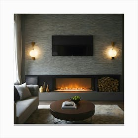 Modern Living Room With Fireplace 29 Canvas Print