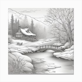 Winter Landscape Painting Minimalistic Line Art Landscape 1 Canvas Print
