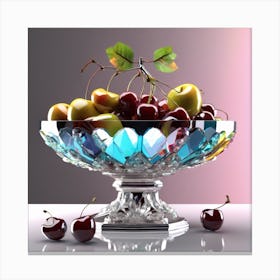 Glazed Cherry fruits with Apples in Crystal Bowl Canvas Print