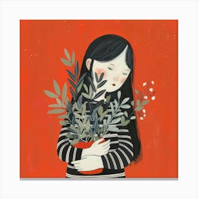 Girl With Plants Canvas Print