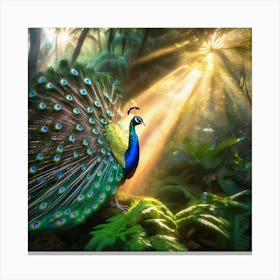 Peacock In The Jungle art print Canvas Print