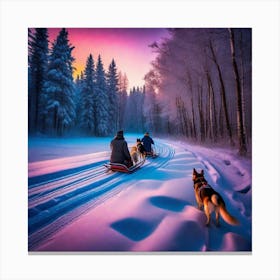 Sledding In The Snow Canvas Print