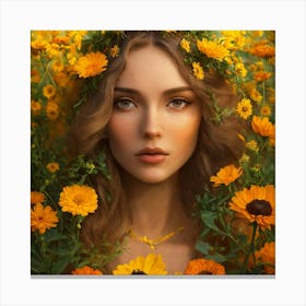 Portrait Of A Girl With Flowers 1 Canvas Print