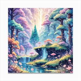 A Fantasy Forest With Twinkling Stars In Pastel Tone Square Composition 397 Canvas Print