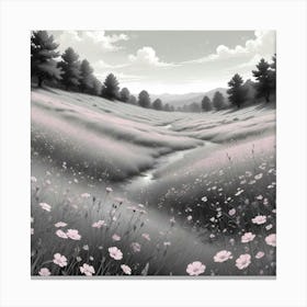 Pink Flower Field Canvas Print