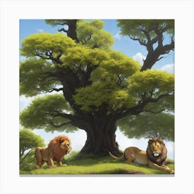 Lions Under A Tree Canvas Print