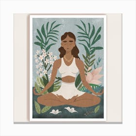 An art print featuring a captivating portrait of a yoga practitioner in a serene and meditative pose, surrounded by elements of nature. This tranquil and spiritually inspired art print is ideal for yoga enthusiasts and those seeking a sense of mindfulness and balance in their home decor. Canvas Print