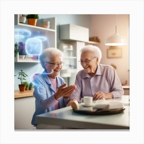 Elderly Couple In The Kitchen Canvas Print