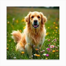 Golden Retriever In A Field 1 Canvas Print