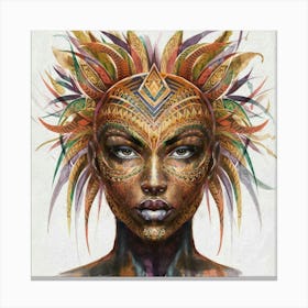 Woman With Feathers On Her Head Canvas Print