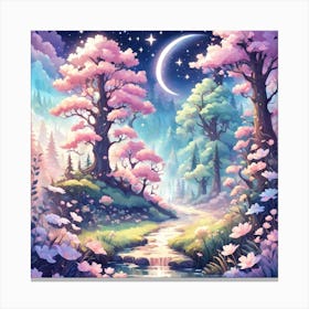 A Fantasy Forest With Twinkling Stars In Pastel Tone Square Composition 189 Canvas Print