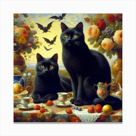 Black Cats On A Table Canvas Print