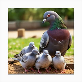 Pigeon Feeding Her Children Canvas Print