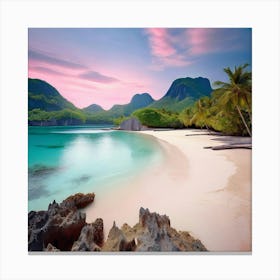 Landscape Seychelles Island Shades Of Blush Pink Pale Blue And Mint Green Studio Photography Canvas Print