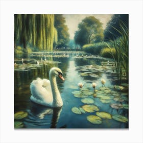 Swan In Pond 1 Canvas Print